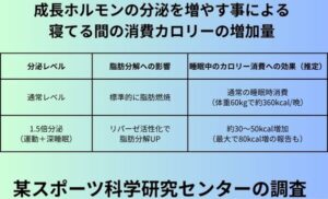成長ホルモンの分泌を増やす事による寝てる間の消費カロリーの増加量