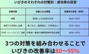 いびきのそれぞれの対策別：成功率の目安