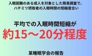 入眠困難のある成人を対象とした簡易調査でハチミツ摂取者の入眠時間の短縮度合い
